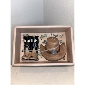 Blue Sky Clayworks Western Cowboy Cowgirl Boots & Hat Salt & Pepper Shakers NEW